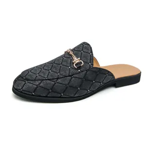 Men summer casual closed-toe slip-on mules loafers with metal horsebit and chic quilted design.