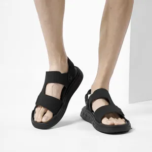 Heren zwarte casual outdoor sandalen, comfortabele dikke zool strand schoenen, anti-slip.