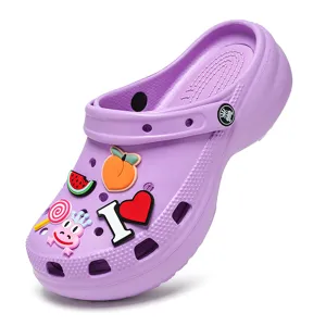Dames paarse plateau klompen zomer strand sandalen ademende dikke zool schoenen met bedels