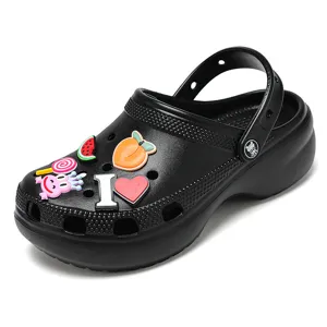 Zwarte plateau clogs vrouwen zomer ademende strand schoenen antislip leuke schoenen