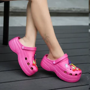 Women platform garden clogs thick sole summer beach shoes outdoor sandals pink cute charms