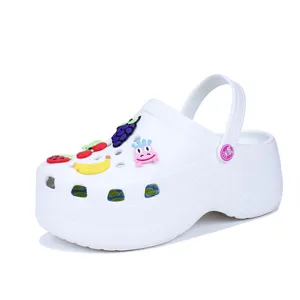 Women platform garden clogs thick sole beach sandals cute cartoon charms white summer