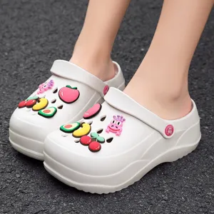Women platform garden shoes cute cartoon fruit charms thick sole breathable beach clogs