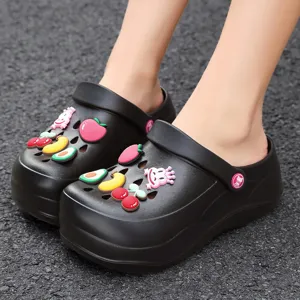Women platform 7cm clogs cute cartoon charms casual beach shoes breathable sandals
