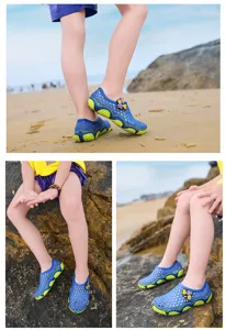 Kinder Wasserschuhe Outdoor Amphibien Strand atmungsaktives Mesh blau grüne Schuhe Detail