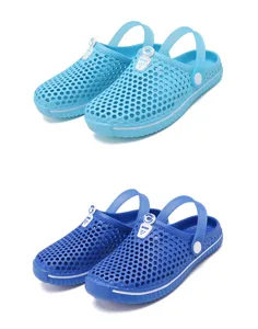 Close-up details of kids breathable hole shoes, lightweight beach clogs with ventilation.