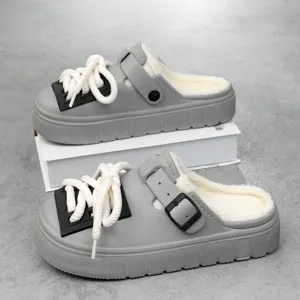 Winter warm thick-soled plush lined casual clogs couple outdoor beach cotton shoes
