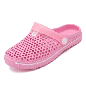 Pink breathable children clogs for summer outdoor beach wear, lightweight kids garden shoes.