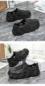 Summer lightweight breathable hollow beach shoes casual couple clogs for outdoor leisure.