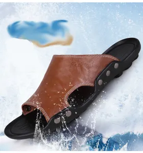Verano hombres punta abierta sandalias de playa casual suela suave zapatillas transpirables.