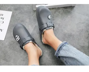 Zapatillas de casa hombre invierno forradas zuecos grises comodos calzado interior exterior