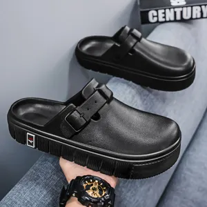 Men's platform clogs casual slip-on shoes with adjustable buckle outdoor beach footwear