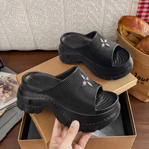 Women Platform Open Toe Slide Sandals Casual Fashion Thick Sole EVA Outdoor Beach Slippers Embossed Floral Design