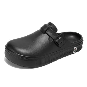 Mens closed toe clogs slip on sandals adjustable buckle casual outdoor beach shoes black