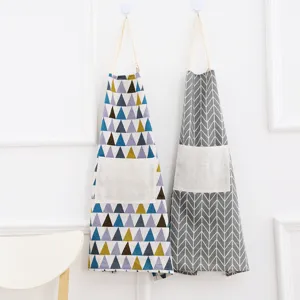 cotton linen printed kitchen apron sleeveless waist bib apron fabric closeup view