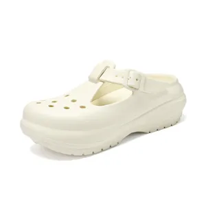 Women thick bottom Mary Jane clogs, casual summer beach breathable shoes, off-white.