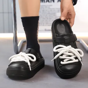 Herren lässige Plateau-Clogs mit dicken weißen Schnürsenkeln Sommer Outdoor Strandschuhe