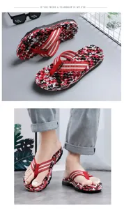 Men's camouflage flip-flops with comfortable thick sole and durable strap for summer beach wear.
