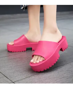 Women summer platform chunky slide sandals solid color thick sole outdoor casual shoes