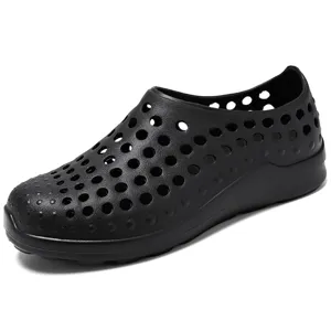 Black EVA breathable hollow casual beach shoes men women lightweight slip-on summer sandals