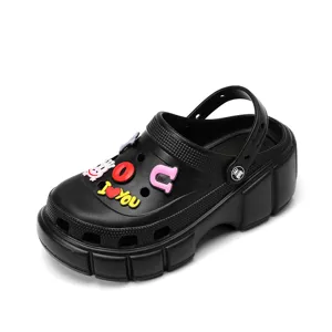 Women platform clogs chunky heel garden shoes outdoor fashion beach sandals black slip on