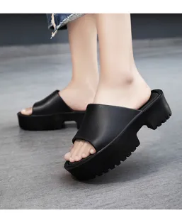 Women's platform chunky slide sandals summer thick-soled outdoor solid color slippers waterproof