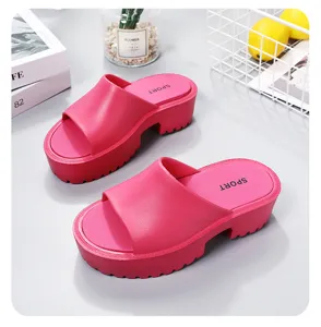 Women's thick-soled platform slides summer outdoor solid color chunky sandals footwear.