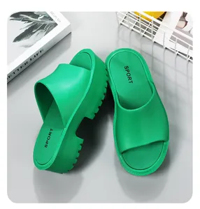 Women green platform slide sandals chunky thick sole summer outdoor casual beach shoes
