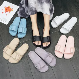 Unisex Summer EVA Slippers Non-Slip Breathable Open Toe Beach Mules Flat Sandals With Square Buckle For Men Women