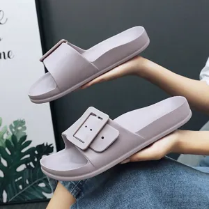 Comfortable thick sole slide sandals for men and women with stylish buckle strap design main view