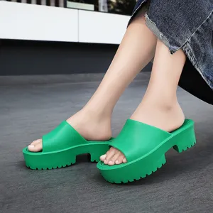 Women's chunky platform slide sandals summer solid color outdoor casual slip-on shoes