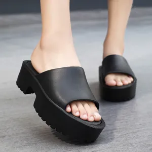 Women chunky platform slide sandals summer thick sole solid color waterproof beach fashion shoes
