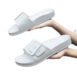 Unisex summer thick sole slide sandals with decorative buckle casual slip on shoes for couples