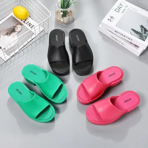 Women thick platform slide sandals summer solid color casual outdoor waterproof beach slippers.