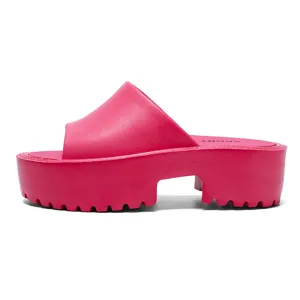 Hot pink platform slide sandals for women, thick chunky sole summer outdoor slippers.