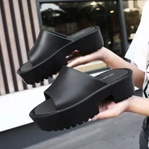 Women platform slides summer thick sole solid color casual outdoor slip on sandals shoes