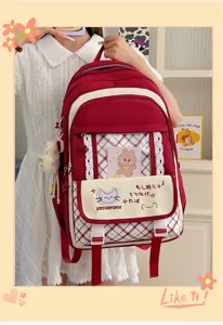 Zaino Itabag in stile campus vintage giapponese con finestra trasparente e grande design rosso.