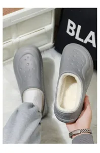 Men Winter Fleece Lined Clogs Thick Sole Warm Non Slip Slip On Casual House Shoes