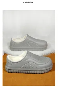 Winter mens fleece lined clogs thick bottom anti slip casual indoor warm shoes grey new