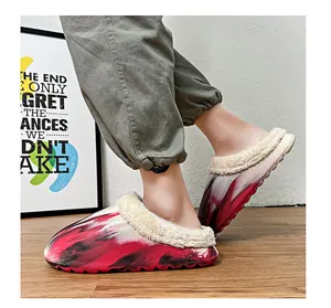 Winter plush cotton slippers for men and women indoor warm thick sole couple home shoes new.