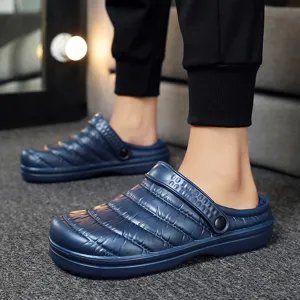 Unisex Waterproof Thickened Plush Warm Cotton Slippers Couple Casual Indoor Outdoor EVA Anti-Slip Winter House Shoes