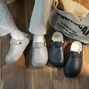 Winter warm fleece-lined casual clogs thick platform slip-on shoes for men daily wear
