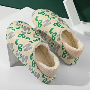 Zapatillas de invierno cálidas con forro de felpa, zapatos casuales con estampado de letras.