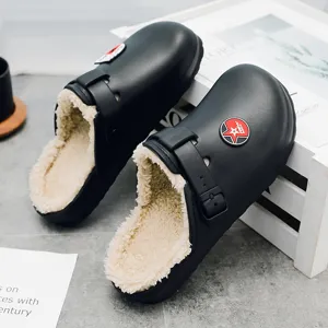 Zuecos de invierno para hombre forrados de felpa cálida, zapatos casuales slip-on.