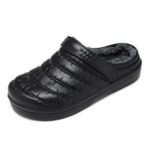 Black winter warm fleece-lined clogs casual indoor cotton shoes comfortable couple slippers