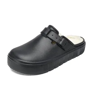 Men winter warm fleece lined closed toe clogs comfortable slip on casual slippers