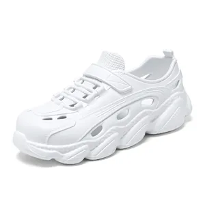 White summer casual hollow beach shoes breathable couple clogs chunky slip on sneakers