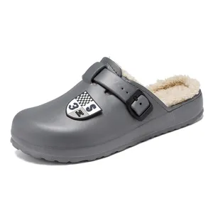 Zuecos de invierno cálidos para hombre, zapatos casuales forrados de felpa con hebilla ajustable.