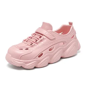 Pink chunky hollow beach shoes summer breathable casual sneakers for women and men outdoor walking.