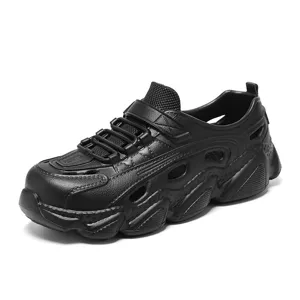 Unisex breathable hollow beach shoes, casual summer slip-on clogs with thick platform soles.